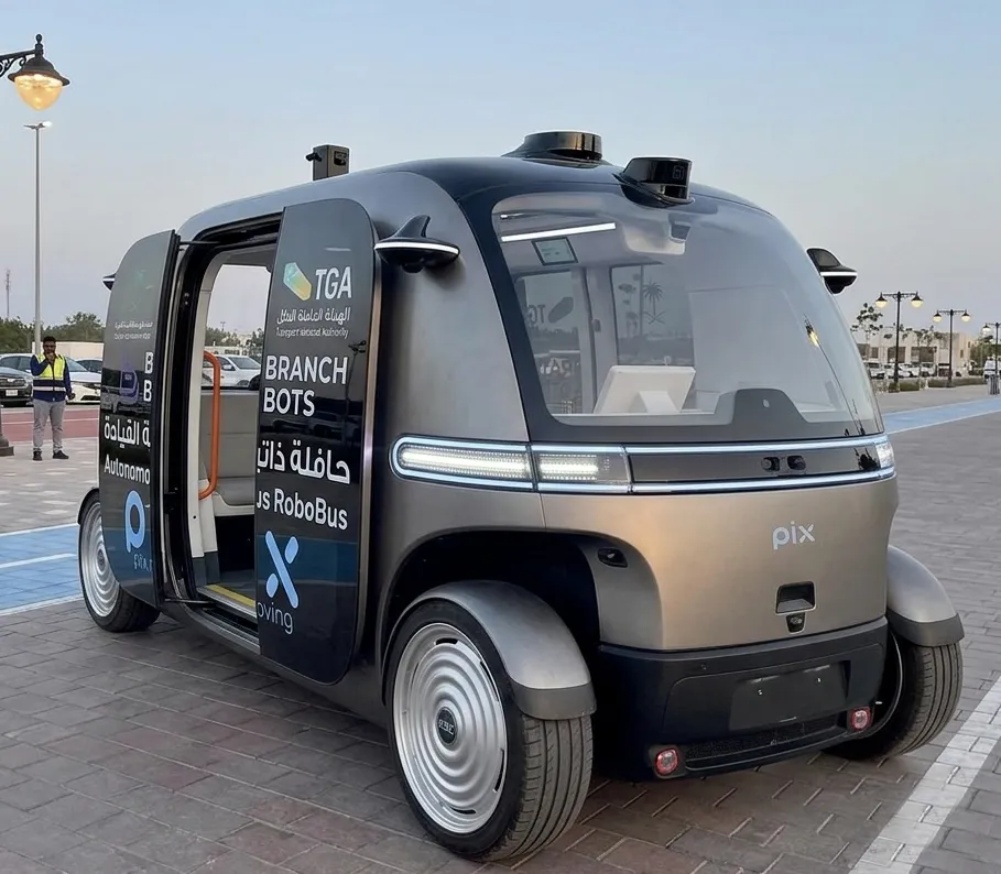 A 60-day trial of the electric RoboBus covers a 700-metre route through the mosque's inner courtyard with no driver in sight.